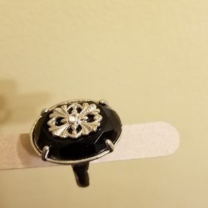 Avon Black and Silver Floral Statement Ring